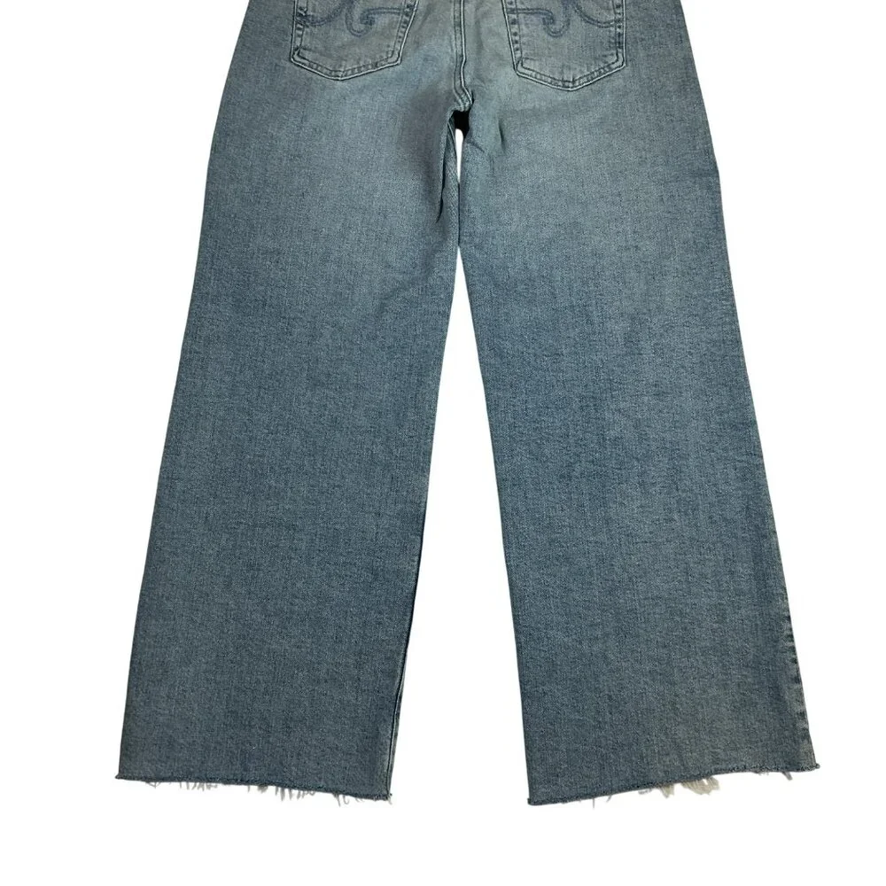 AG Saige Wide Leg Crop High Rise Fit Jeans Womens 27 Blue Raw Hem - Picture 7 of 12